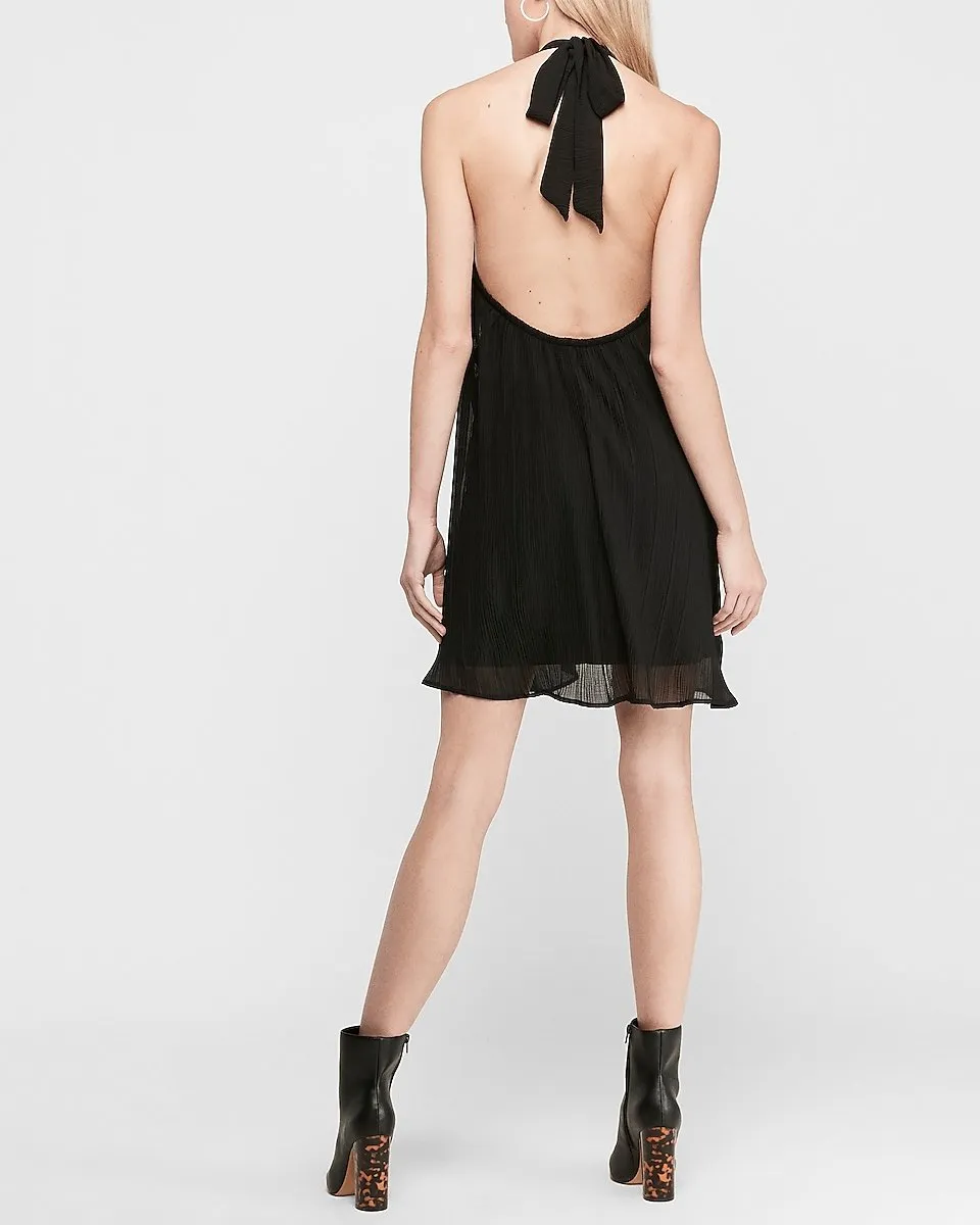 Pleated Trapeze Halter Dress in Pitch Black