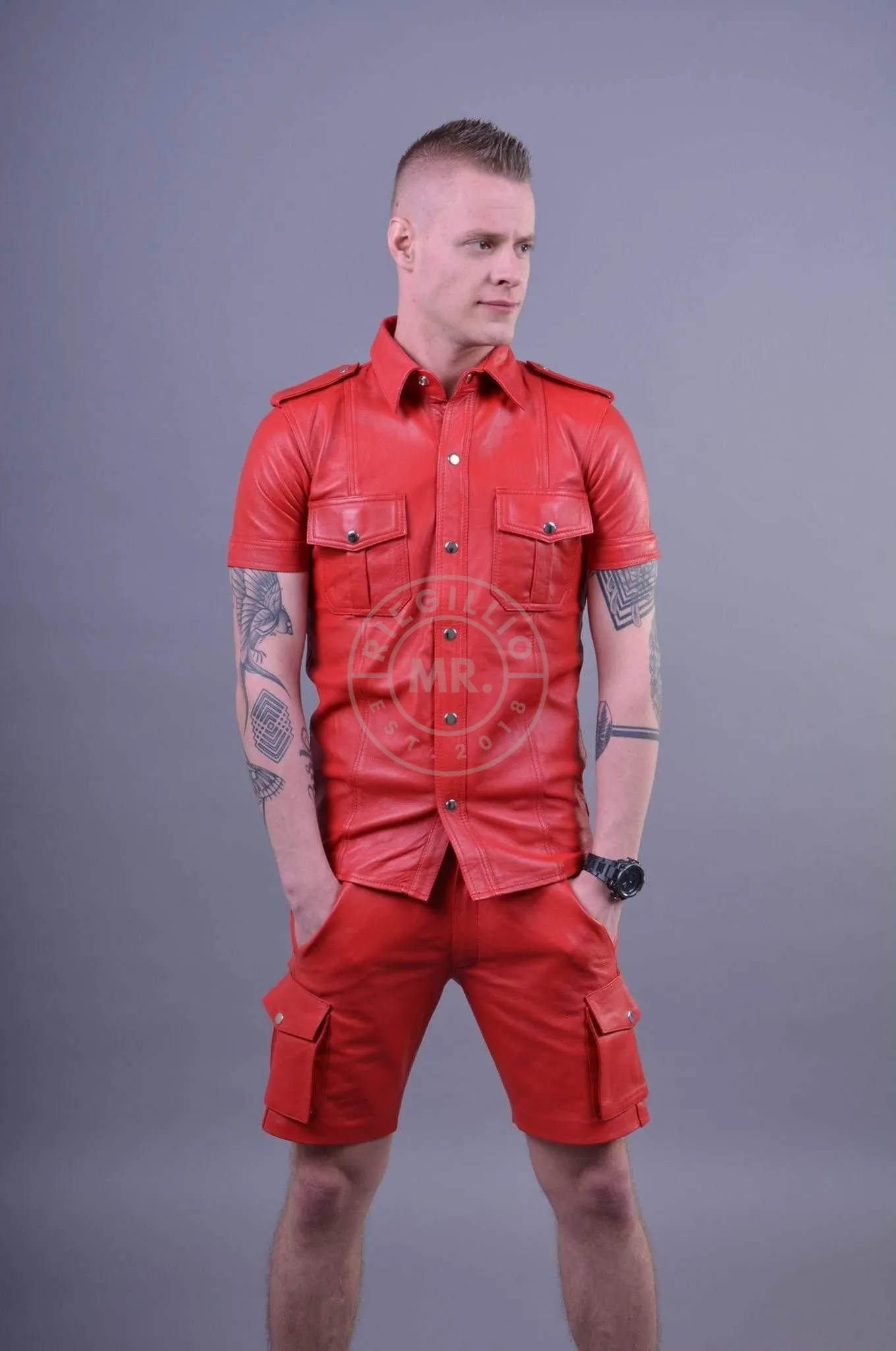 Red Leather Cargo Short