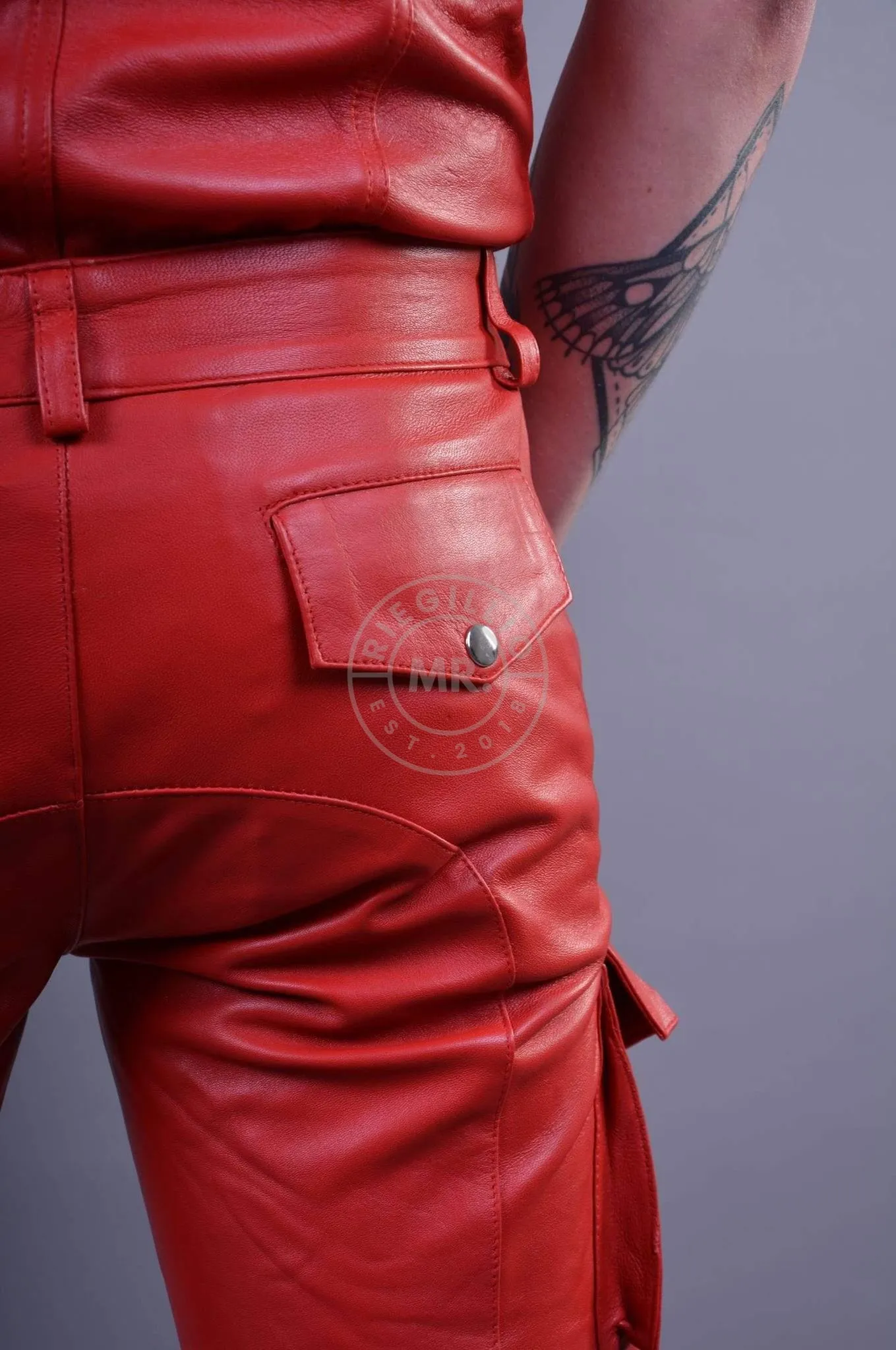 Red Leather Cargo Short