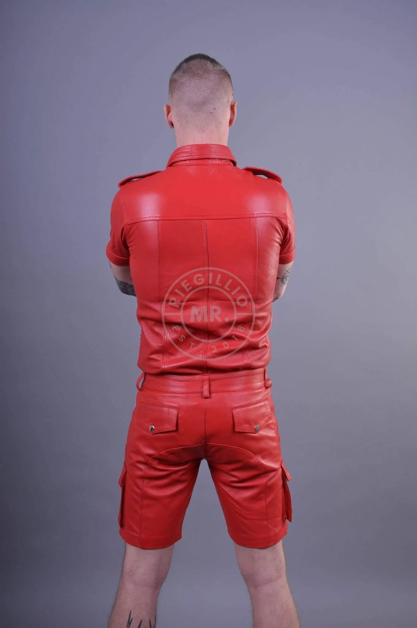 Red Leather Cargo Short