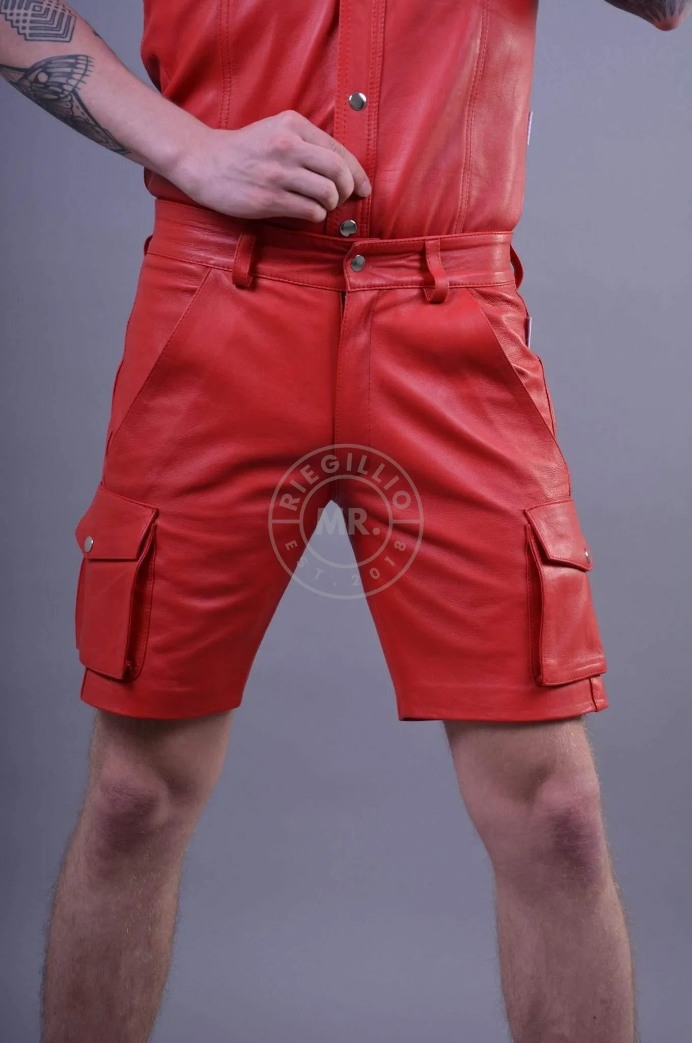 Red Leather Cargo Short