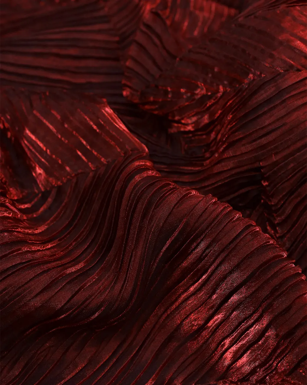 RED PLEATED SATIN ORGANZA FABRIC