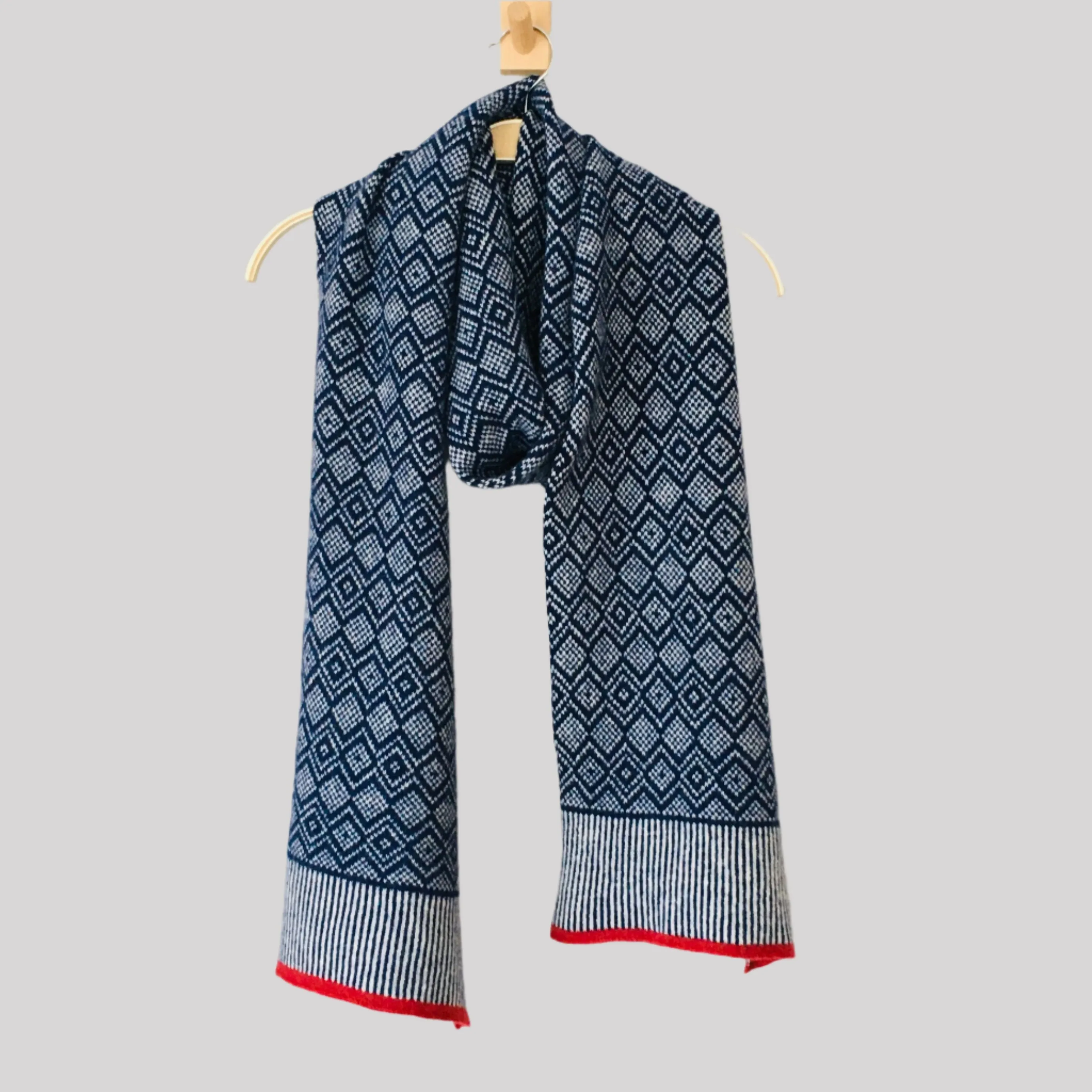 Scarf -soft merino lambswool Scandi scarf in navy blue and natural white