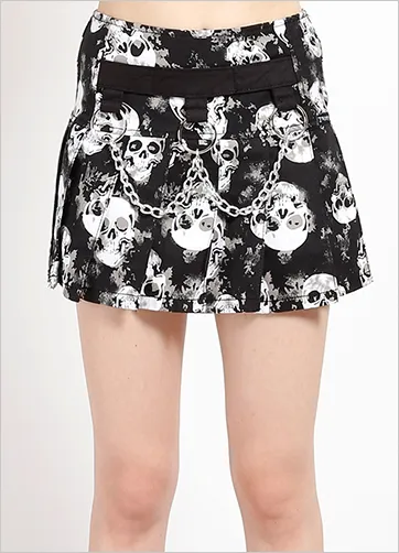 SHADOW SKULL CHAIN PLEATED SKIRT