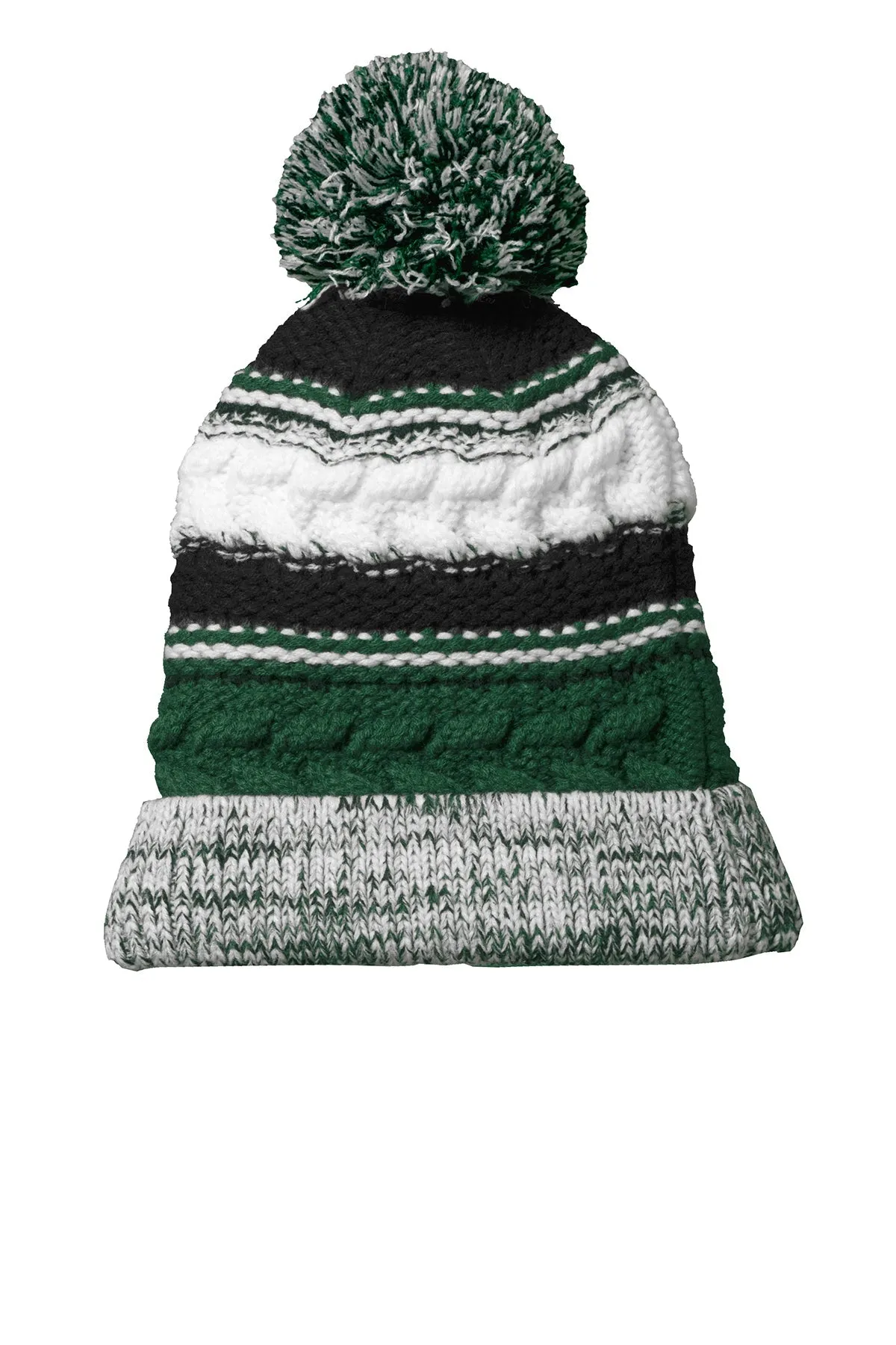 Sport-Tek Pom Pom Team Branded Beanies, Forest Green/ Black/ White