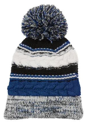 Sport-Tek Pom Pom Team Custom Beanies, True Royal/ Black/ White