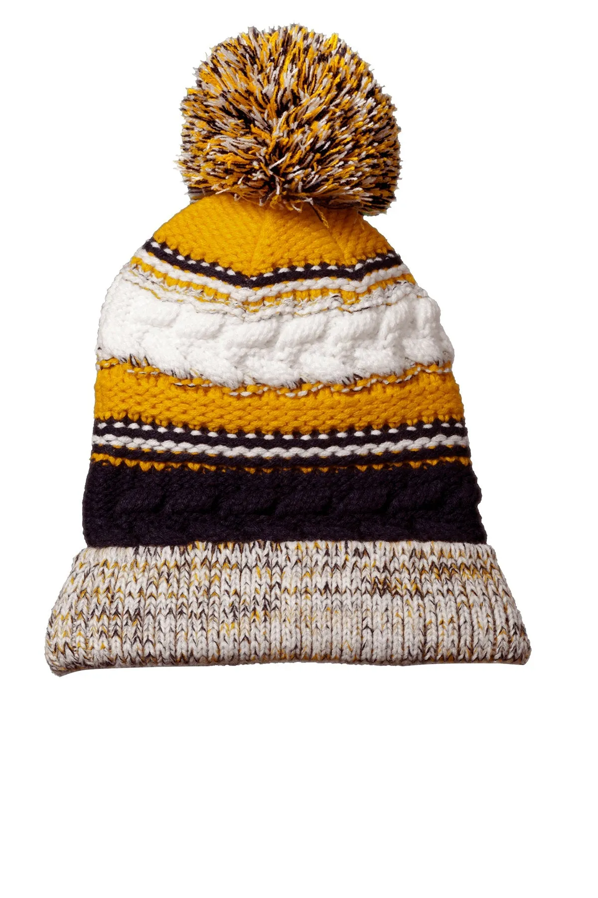 Sport-Tek Pom Pom Team Customized Beanies, True Navy/ Gold/ White