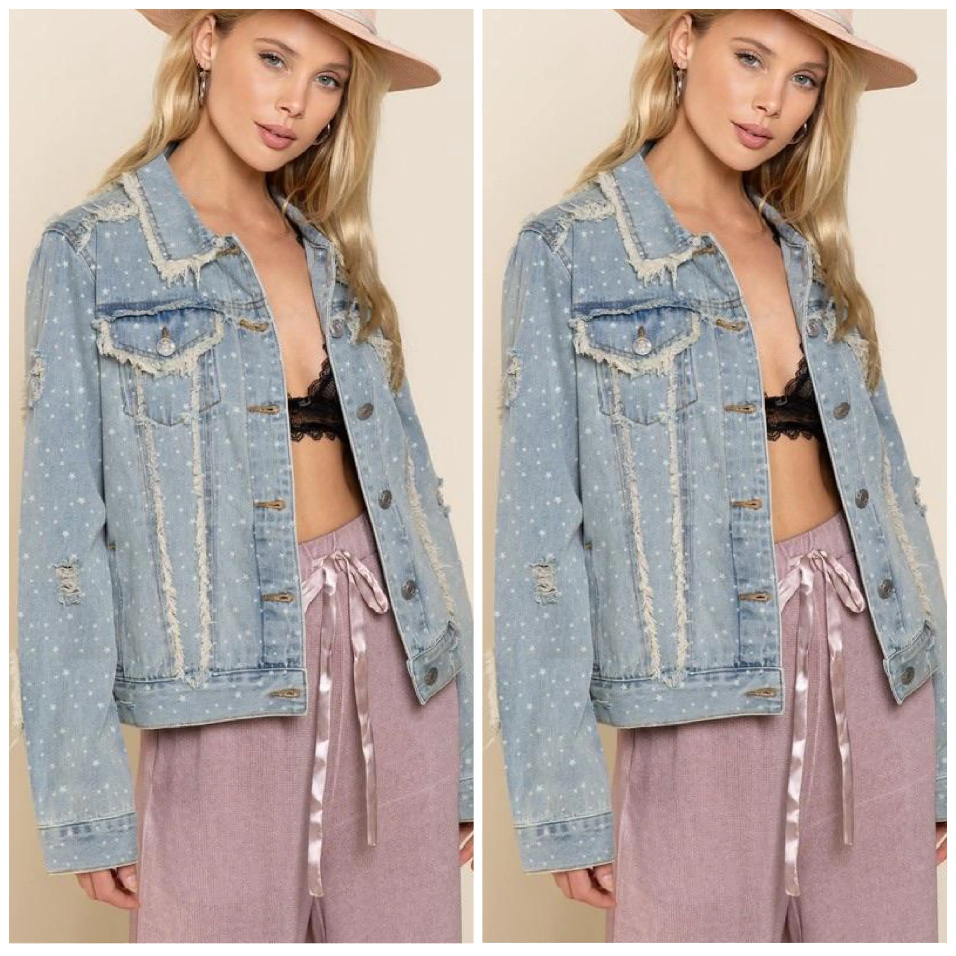 Stella Star Print Distressed Denim Jacket