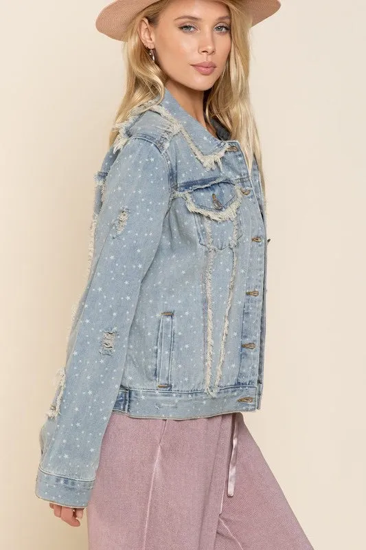 Stella Star Print Distressed Denim Jacket