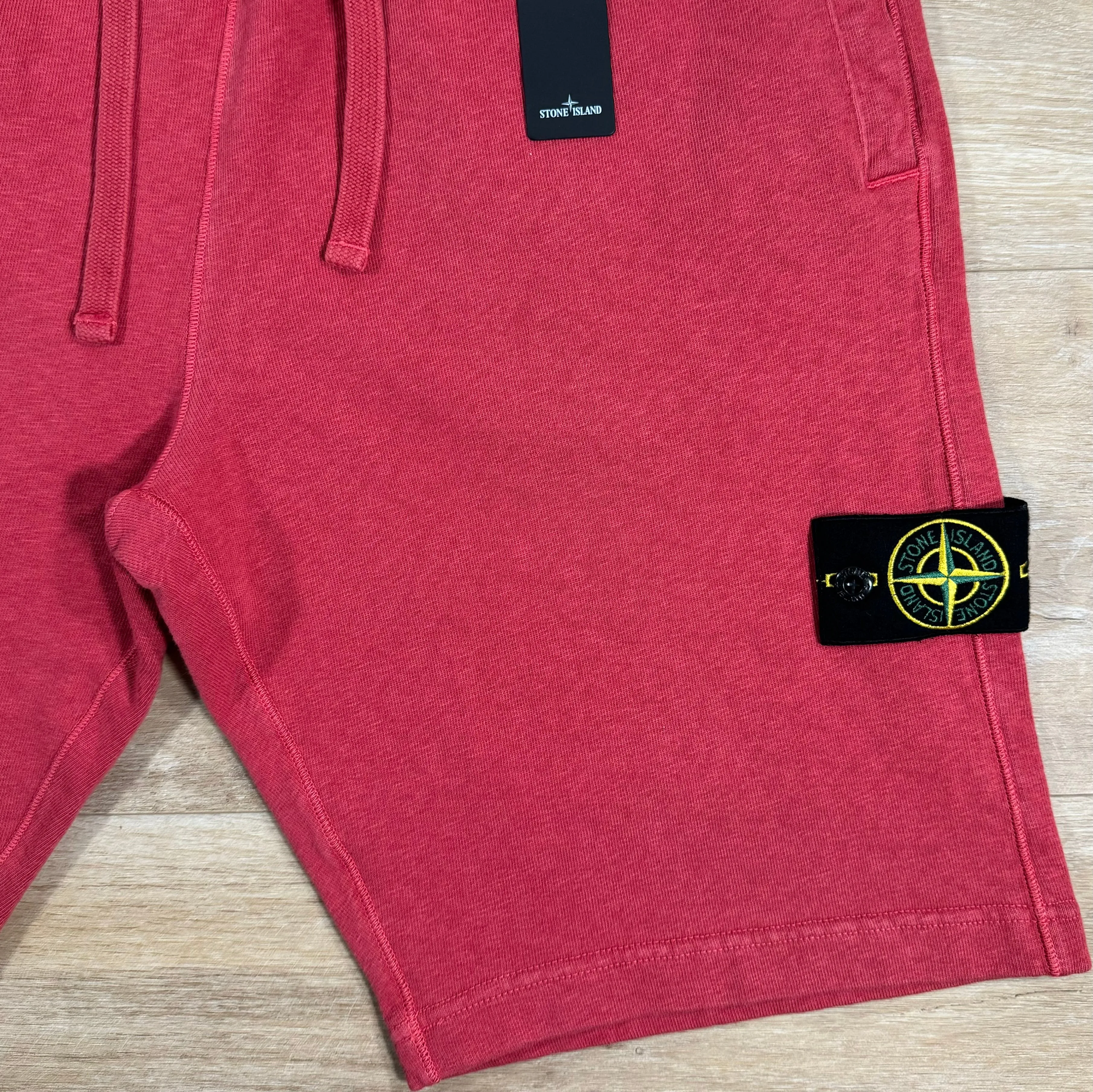 Stone Island Old Treatment Fleece Shorts in Red