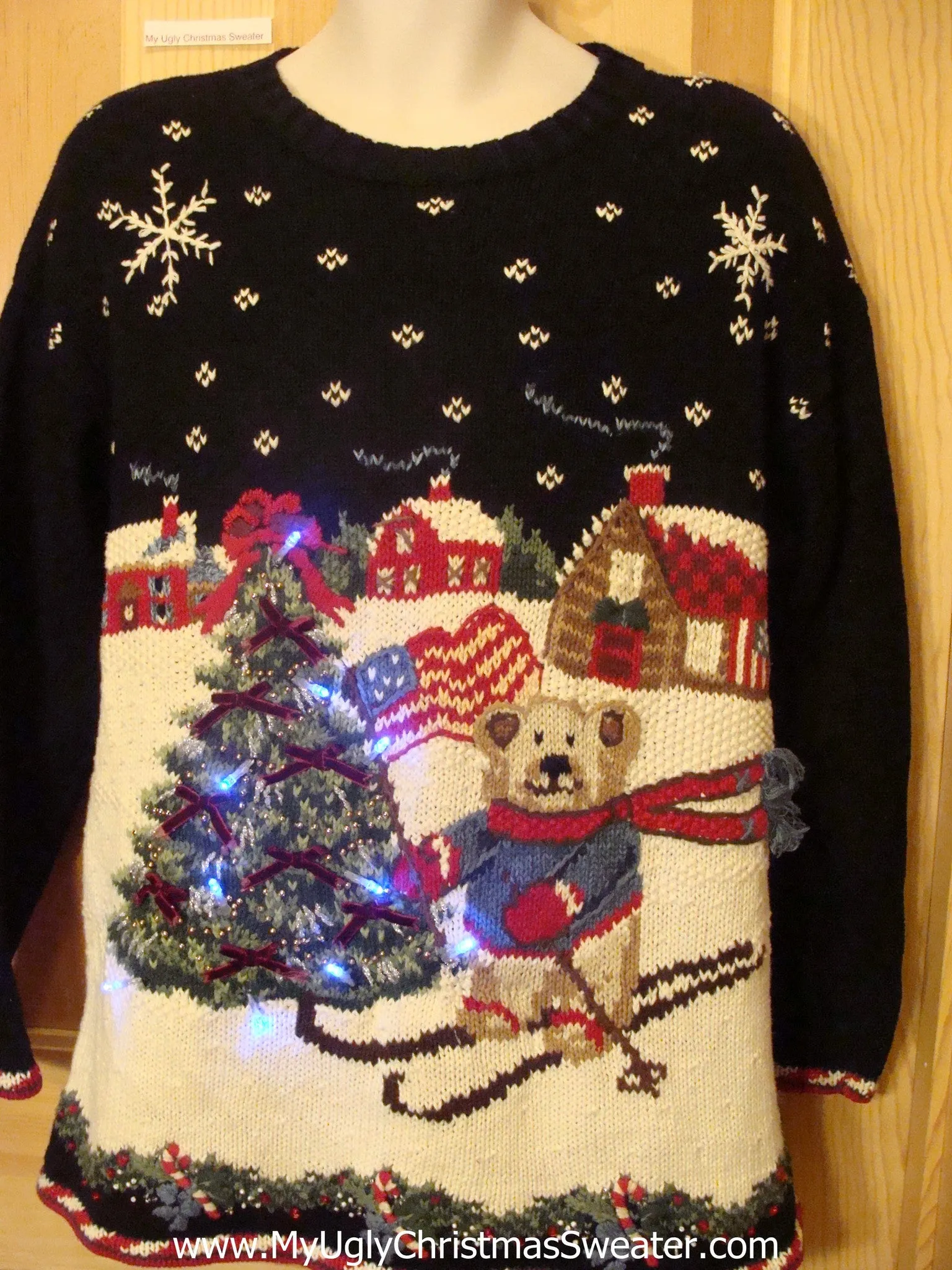 Tacky Light Up Christmas Sweater Skiing Bear Pullover