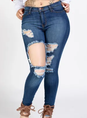 TRUE BLUE DISTRESSED INDIGO JEANS