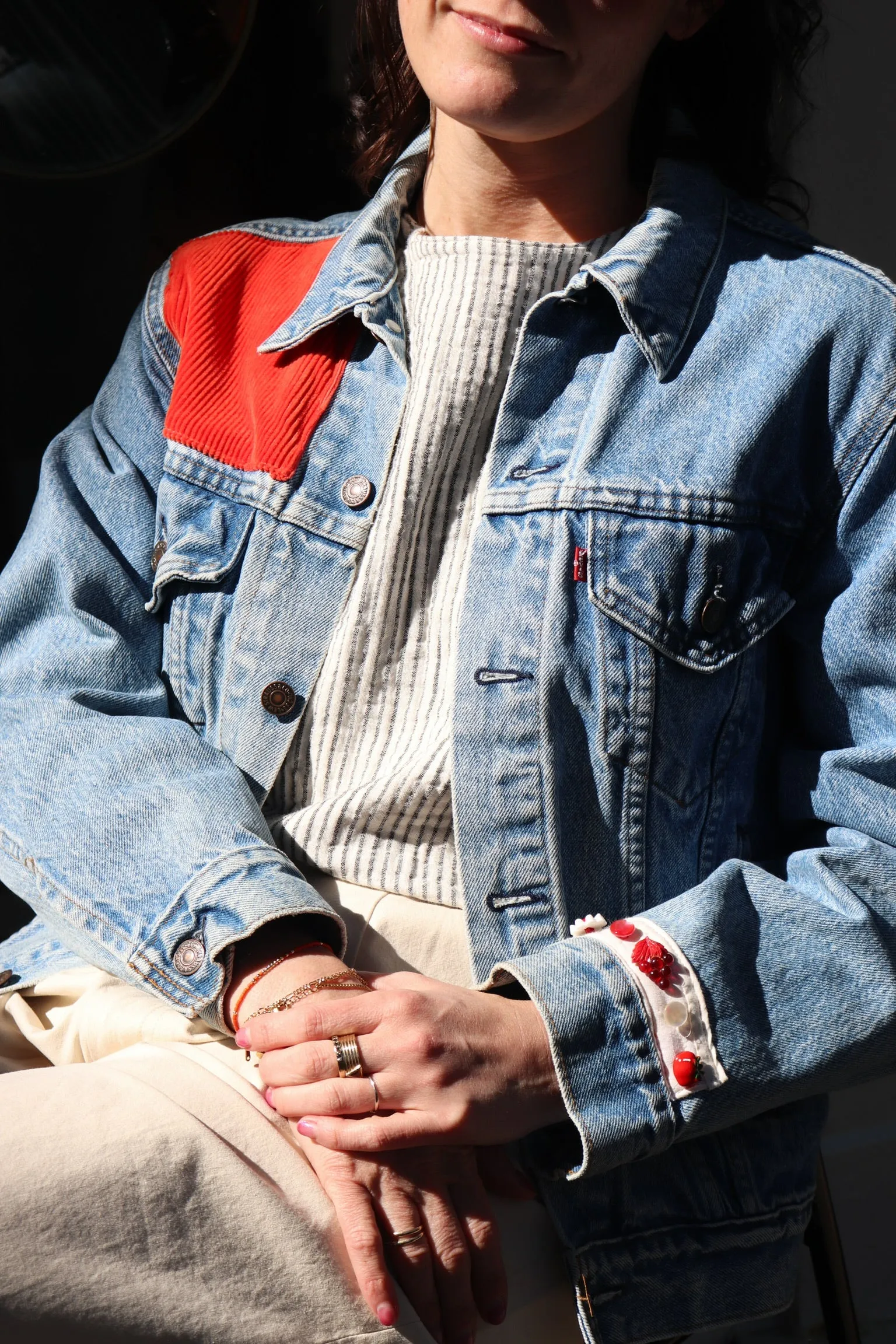 upcycled denim jacket | strawberry patch