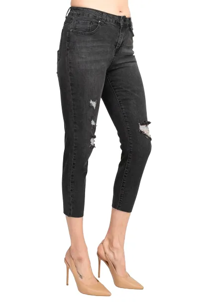 Velvet Heart Mid Waist Stretch Button & Zipper Closure Denim Pants with Pockets