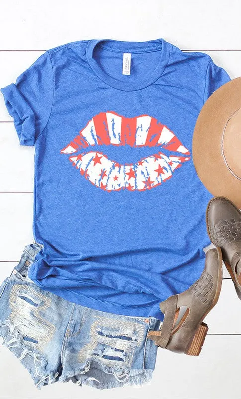 White Stars & pink stripes lips PLUS graphic tee