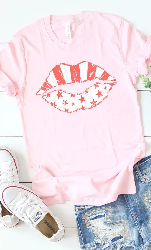 White Stars & pink stripes lips PLUS graphic tee