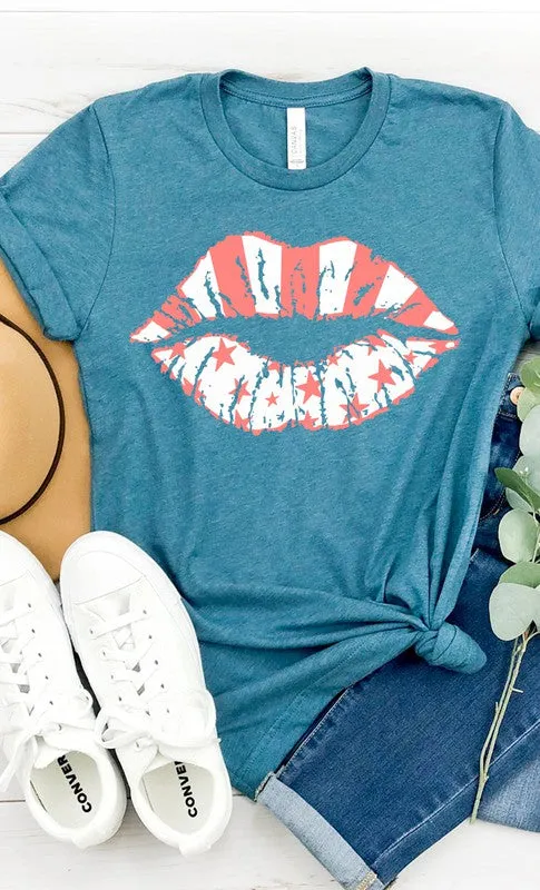 White Stars & pink stripes lips PLUS graphic tee